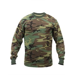 Long Sleeve Shirt Woodland Camo Tactical Military Hunting Rothco Tee Sizes S-6XL