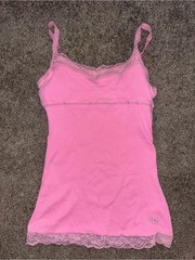 Vintage Y2K Justice Pink Lace-Trim Cami Babydoll Tank Top