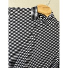 FootJoy Mens XL Gingham Checkered Performance Golf Polo Shirt Navy White 22732