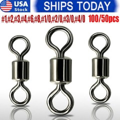 100/50x Rolling Barrel Swivel 42-330lb Fishing Swivels Solid Ring #1-#8,1/0-6/0
