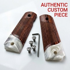 SK Customs 1911 Full Size Artisan Grips – Rosewood Laminate & White Pearl Set