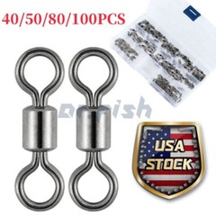 100/50pcs Rolling Barrel Swivels 20-330LB Fishing Swivel Solid Ring Lure Tackle