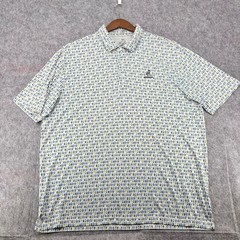 Ahead USA Mens XL Beer Print Golf Polo Shirt Wildhorse White Blue Performance