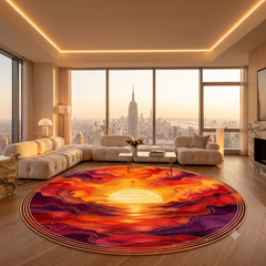 Enchanted Sunshine Fantasy Round Rug | Magical Sunrise Scene | Sri Yantra Sacred