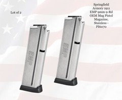 LOT of (2) Springfield Armory 1911 EMP 9mm 9 Round OEM Pistol Magazines – PI6070