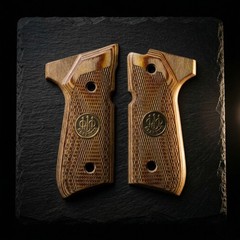 Beretta 92FS Wood Grips M9 92 96 Laminated Hardwood Checkered Medallion + Screws