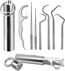 7Pcs Portable Stainless Steel Toothpicks Set,Reusable Metal Toothpick Kit W/ Box