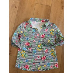 IBKUL Womens Floral Stripe Quarter Zip Sun Shirt Long Sleeve UPF 50 Navy Large