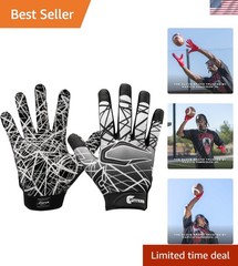 Machine Washable Adult Football Receiver Gloves with Silicone Grip – Medium Size