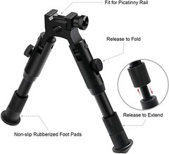 6Inch Tactical Rifle Bipod Adjustable Spring Return 20mm Picatinny Mount Adapter