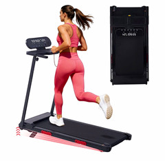 Foldaway Compact Electric Treadmill w/ LED Display Console, Black/Red