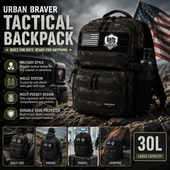 Urban Braver Tactical Backpack Military MOLLE EDC Travel Hiking Laptop Bag 30L