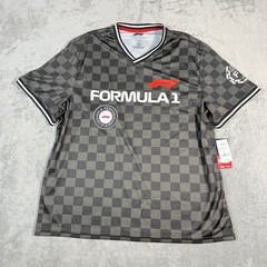 Formula 1 Mens XXL Jersey Black Grey Checkered V-Neck Racing Shirt
