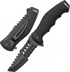 Spring-Assist Pocket Knife | Folding 3.75in Tanto Serrated Blade Tactical Black