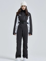 RAWRWAR Women High Neck Hooded One Piece Ski SnowSuit Black White Medium $300