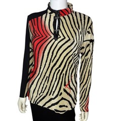 Vintage Jamie Sadock Firework Beige/Red/Black Striped Long Sleeve Golf Top sz M