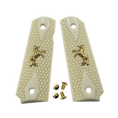 1911 Grips Full Size fit Colt Springfield Grips White W/Gold Horse & Screw