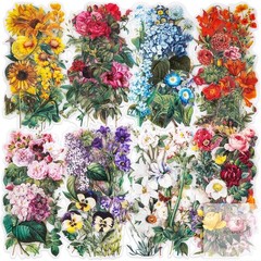 100 Pieces Vintage Flower Stickers Set – Big 3.4″ Waterproof Clear Botanical Fl