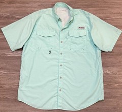 Columbia PFG Omni-Shade Fishing Shirt Men’s M Seafoam Vented Short Sleeve