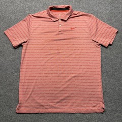 Nike Golf Dri Fit Polo Mens Large Heathered Red Stripes Swoosh AT8876-634