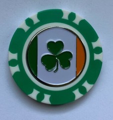 Ireland Flag Lucky Clover Golf Ball Marker with Magnetic Green White Poker Chip