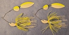 2 ~Nories 3/4 oz Spinnerbait Deep Range Crystal S +Bend Arm CW-CW Chart & White