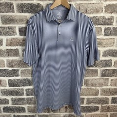 Rhoback Men’s Golf Polo Blue White Striped Large Short Sleeve Moisture Wicking