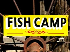 Vintage Hand Painted FISH CAMP SIGN Cabin Fishing Lodge Camping Hunting RV Lake