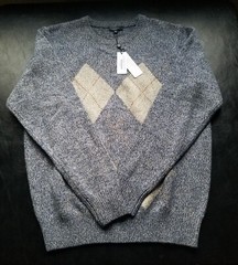 NWT MEN’S TURTLESON ARGYLE MERINO TWILL SWEATER, SIZE: M, COLOR: LAKELAND (J501)
