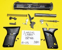 LORCIN L 380 ACP CHROME SLIDE BLACK GRIPS GUN PARTS #19-173