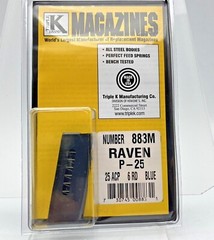 Raven P-25 M25 Magazine 25 ACP 6 Round Steel Blued Triple K 883M P25 M-25