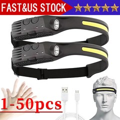 COB LED Headlamp USB Rechargeable Headlight Bar Torch Work Light Head Band Lamp