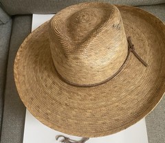 Vtg Tula of Austin TX Straw Wide Brim Hat Custom Made in Mexico Chin Strap Beach