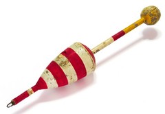 Unknown 8-1/2″ Vintage All-Wood Fishing Bobber Float, Red White Stripes, Yellow