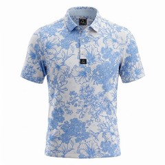 Deolax Polo Shirt Mens L Blue White Floral Hibiscus Performance Golf NWOT