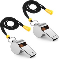 2 Pc Whistle For Coaches with Lanyard Stainless Steel Loud Crisp Sport Whistles