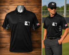 MLB Style Umpire logo shirt stretch 100% polyester Black Size Large
