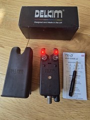 Boxed Delkim TXI-D TXi d Red Bite Alarm with case carp tackle setup.