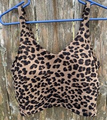 Women’s High Neck Crop Top Sleeveless Racer Back Basic Size L Khaki Leopard