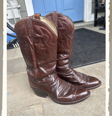 Dan Post Brown Leather Western Cowboy Boots US 9 Embroidered Stitching Pull-On