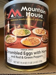 Mountain House Freeze Dried lot of 6. 4 Scrambled Eggs w/Ham. 2 Chicken Alfredo