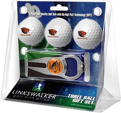 Oregon State Hat Trick Divot Tool & Beavers Logo Golf Balls Gift Set
