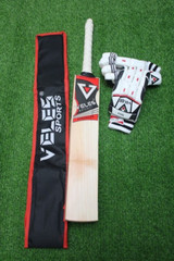 VELES STRONGER, ENGLISH WILLOW CUSTOM MADE CRICKET BAT & VELES BATTING GLOVES