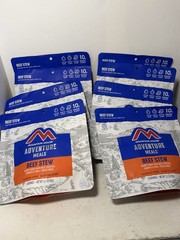 LOT OF 8 MOUNTAIN HOUSE Adventure Meals Beef Stew Hearty Gravy Peas Freeze Dried