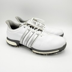 Adidas Tour360 Boost Golf Shoes Mens 10 White Silver Leather Spiked Cleats