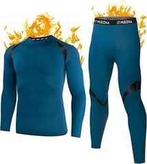Muezna Men’s Thermal Top & Bottom Set Underwear Long Johns Base Layer – XXL Blue