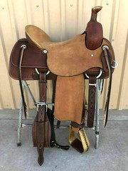 Western Brown Leather Hand Carved Roper Ranch Horse Saddle Tack Set 14″ to 18″