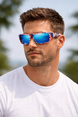 Men’s Patriotic American Flag Sunglasses Blue Mirrored Lens UV Protection