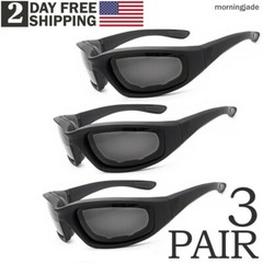 3 Pairs Chopper Padded Foam Wind Resistant Sunglasses Motorcycle Riding Glasses
