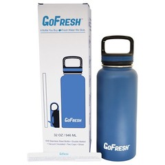 32 oz Stainless Steel Water Bottle Insulated Wide Mouth 2 Caps & Straw GoFresh!